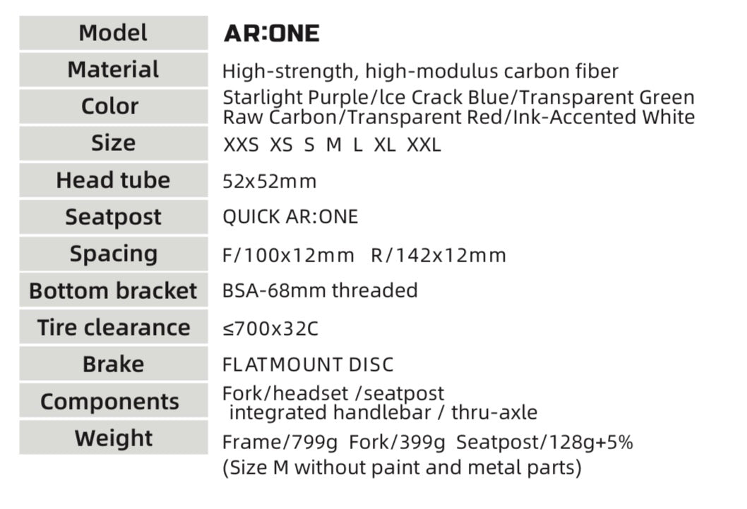 Quickpro AR:ONE Carbon Road Bike Frameset | UCI Approved | Custom Paint