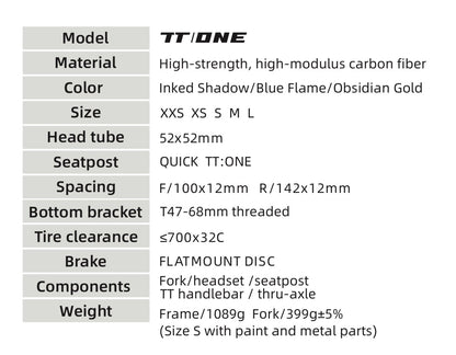 Quickpro TT:ONE Carbon Road Bike Frameset | UCI Approved | Custom Paint