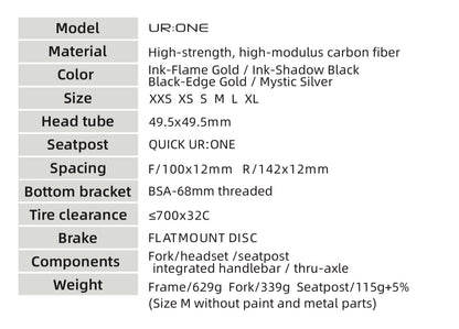 Quickpro UR:ONE Carbon Road Bike Frameset | UCI Approved | Custom Paint