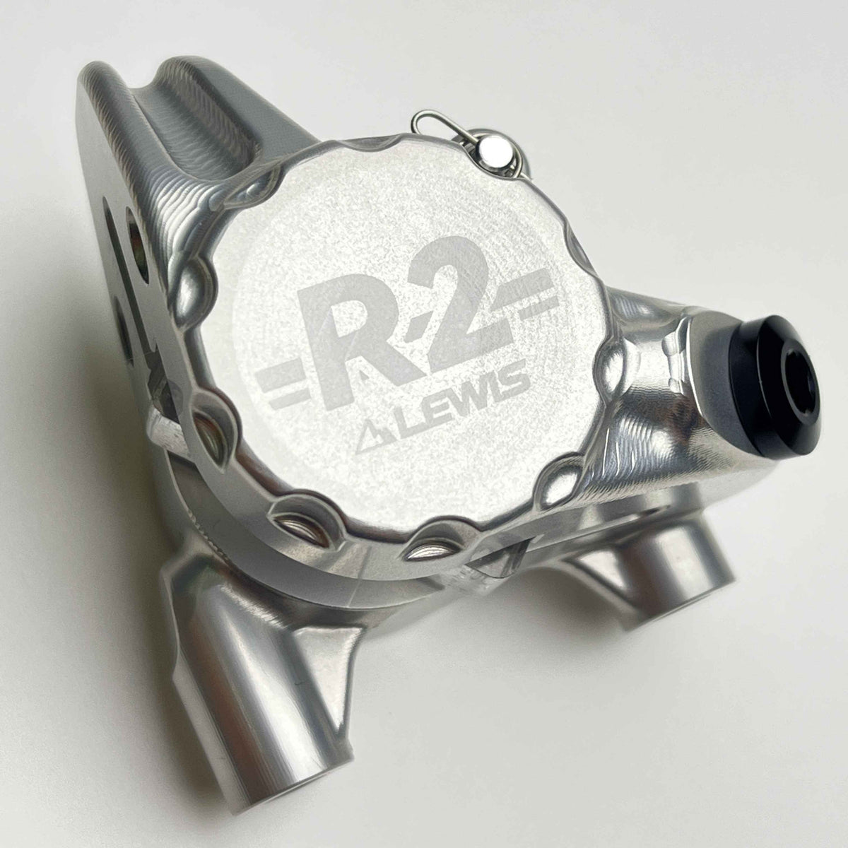 Lewis R2 brake caliper, outboard side with R2 logo