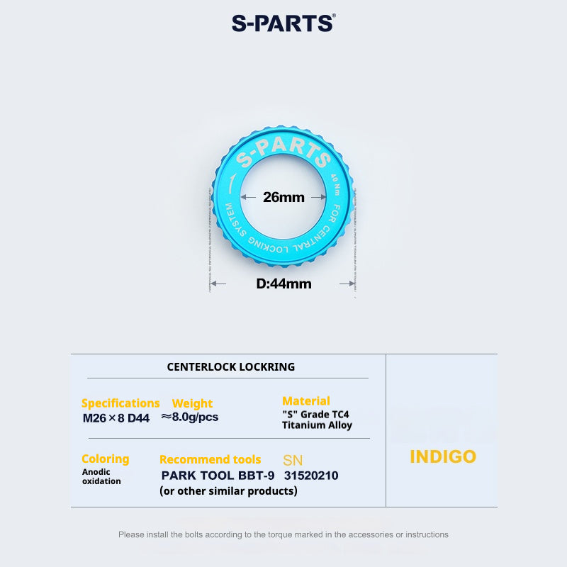 S-Parts titanium Center Lock lockring - Indigo