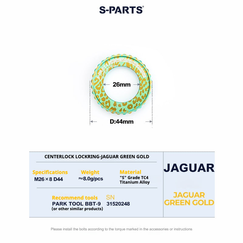 S-Parts titanium Center Lock lockring - Jaguar Green-Gold