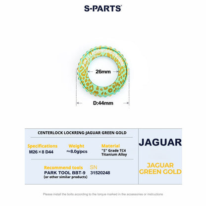S-Parts titanium Center Lock lockring - Jaguar Green-Gold