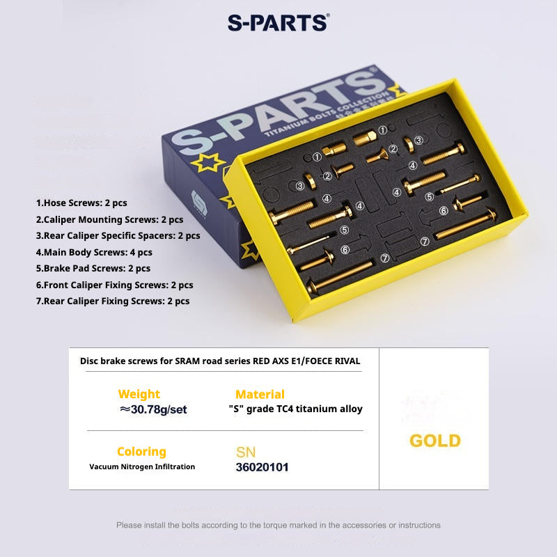 S-Parts titanium brake bolt kit for SRAM RED D1 / Force / Rival AXS (16 pcs), gold