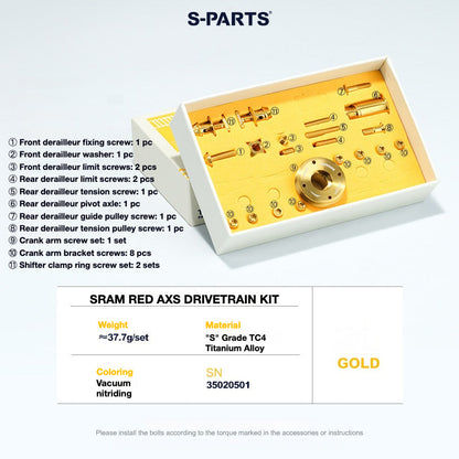 S-Parts titanium drivetrain bolt kit for SRAM RED AXS, gold