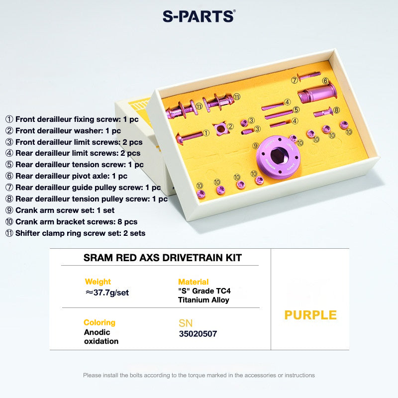 S-Parts titanium drivetrain bolt kit for SRAM RED AXS, purple