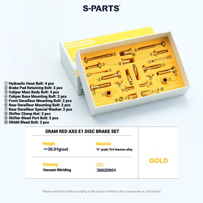 S-Parts titanium brake bolt kit for SRAM RED AXS E1 (24 pcs), gold