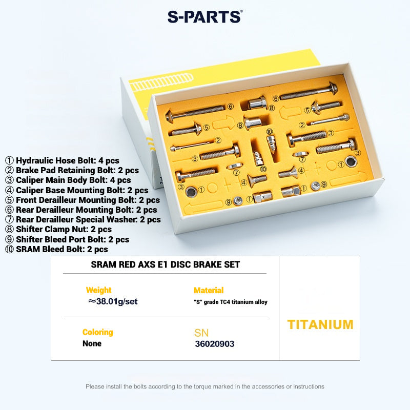 S-Parts titanium brake bolt kit for SRAM RED AXS E1 (24 pcs), titanium